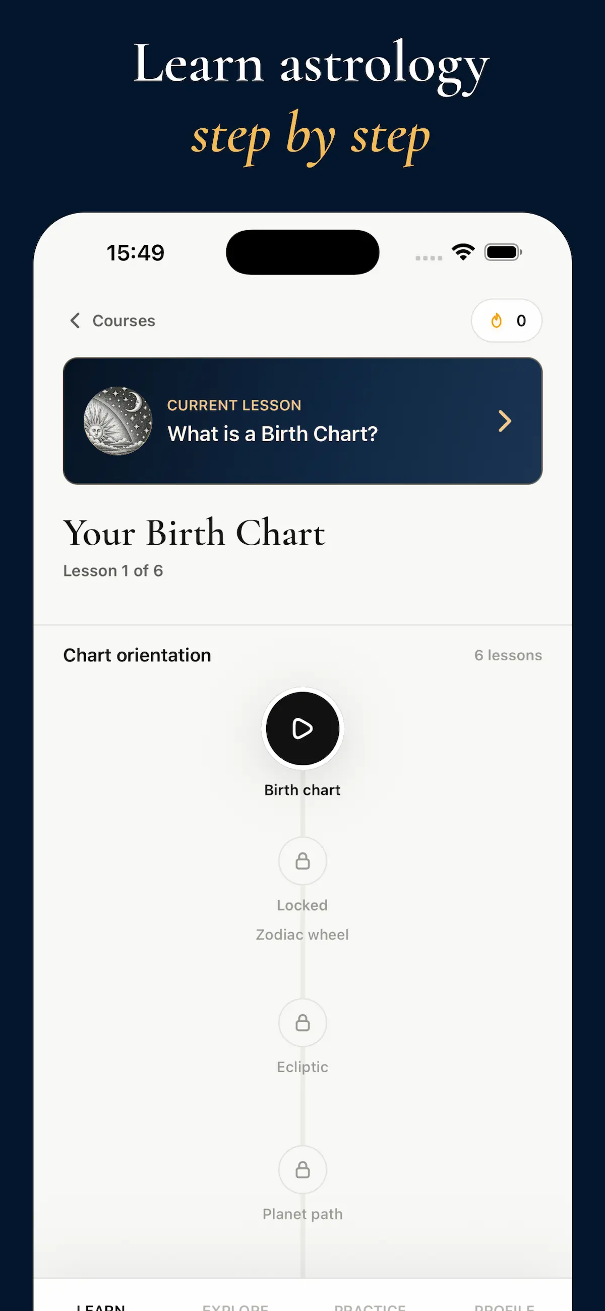 AstroLingo app learning dashboard.
